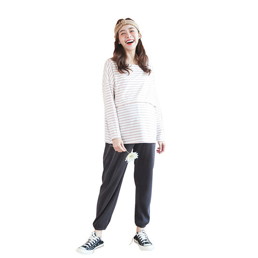 Autumn and Winter Striped Long Sleeve Loose T-Shirt