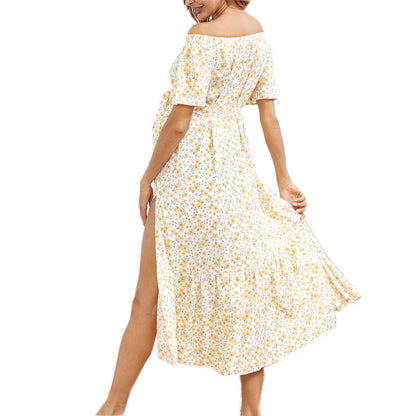 Floral Print Shoulder Slit Dress
