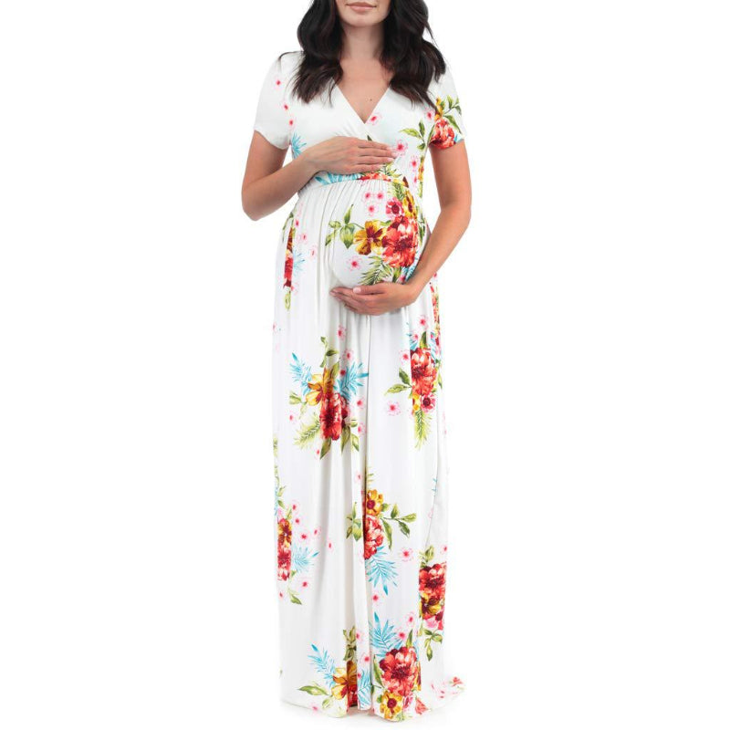 Floral Print V-Neck Short-Sleeved Dress