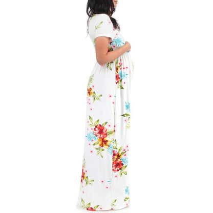Floral Print V-Neck Short-Sleeved Dress